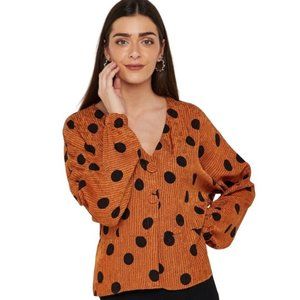 Mango V-neck Polka Dot Peplum Blouse Top